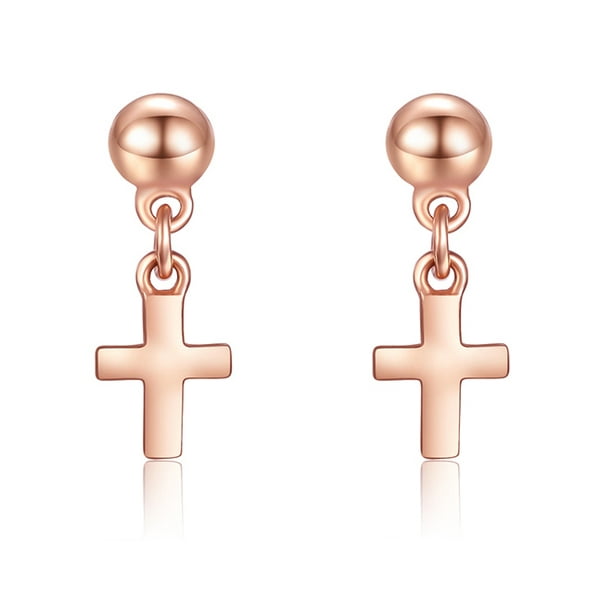 10K Rose Gold Polished Cross Post Earrings 0.35 in x 0.24 in 